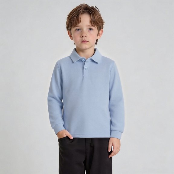 Boys Polo Shirts Long Sleeve Kids Blue Button down Shirt Collared Shirt School Uniform Shirts Kids Collar Shirts Boys 7-8 Years