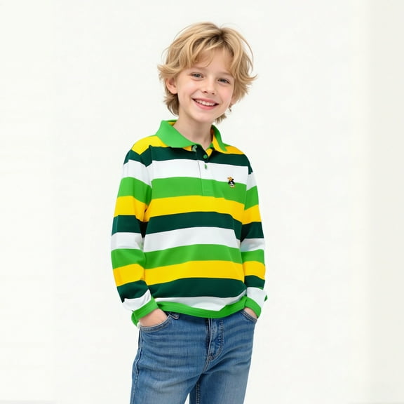 Boys Polo Shirts Long Sleeve Kids Striped Button down Shirt School Uniforms Boys Collared Shirts Kids 6-7 Years Clothes for Boys