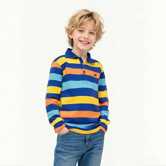 Boys Polo Shirts Long Sleeve Striped Button down Shirt Boys School Uniform Shirts Casual Collared Shirts Kids 7-8 Years Clothes Boys