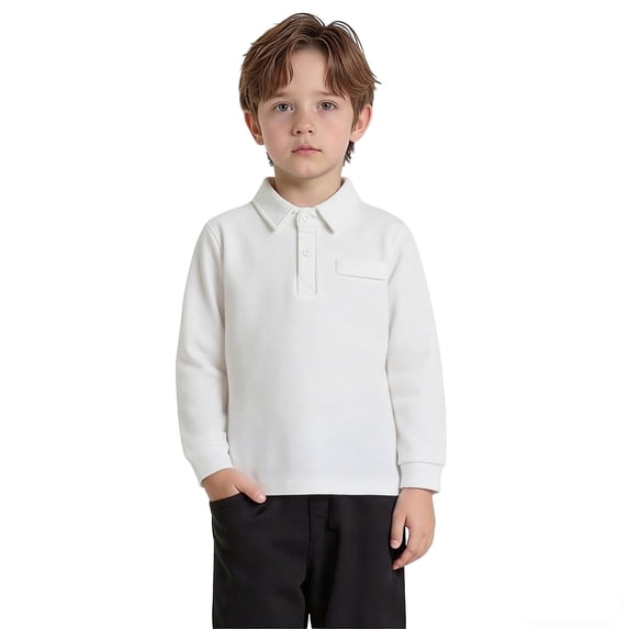Boys' Polo Shirts Long Sleeve White Button down Shirt Boys Collar Shirt Classic Size 3-4 Years Boys Clothes