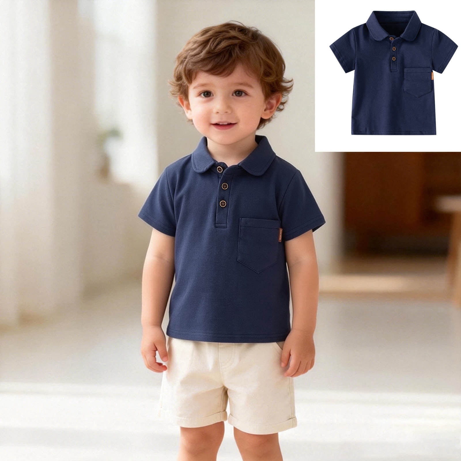 Boys' Polo Shirts Navy Button Down Girls Short Sleeve Shirts School ...