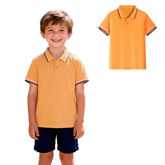 Boys Polo Shirts Orange Girls Short Sleeve Tops Girls 100 Days of School Shirt Casual Collared Shirt Kids Boys Shirts Size 5-6 Years