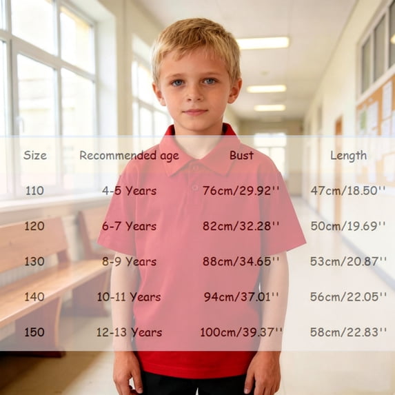 Boys' Polo Shirts Red Button Down Girls Short Sleeve Shirt Boys Formal Shirt Casual Collared Shirts Kids Boys Clothes Size 8-9 Years