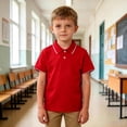 thumbnail image 1 of Boys' Polo Shirts Red Button Down Short Sleeve Polo Shirts School Uniform for Girls Classic Kids Baseball Tops 9-10 Years, 1 of 4