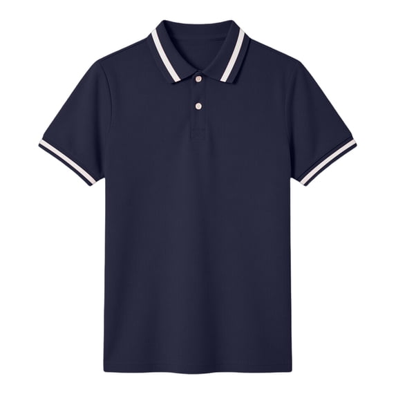 Boys Polo Shirts Short Sleeve Button Down Casual Solid Color Breathable Blend Tee for Kids School Play Navy 7 Years-8 Years
