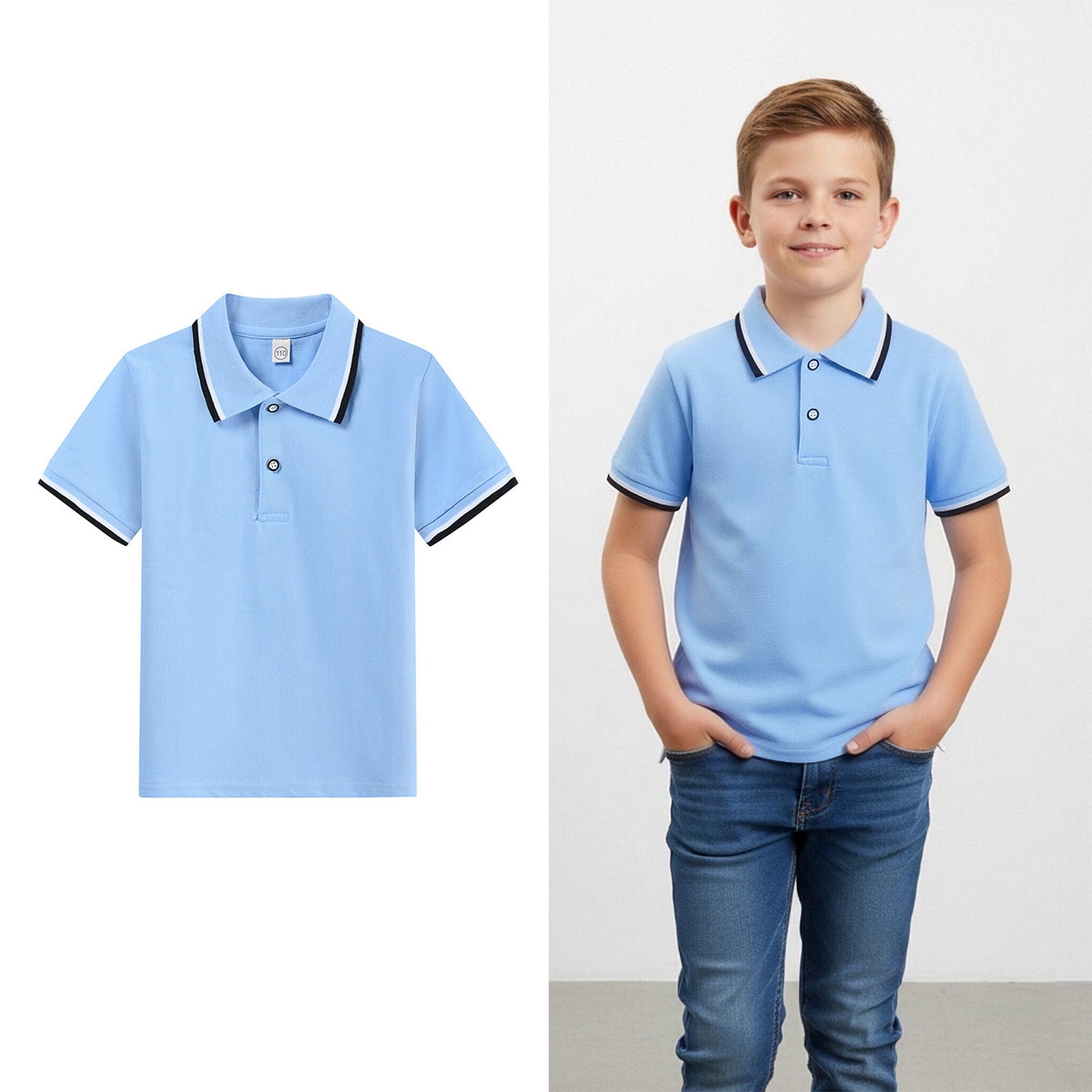 Boys' Polo Shirts Short Sleeve Kids Blue Button down Shirt Back to ...