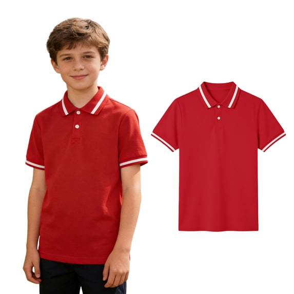 Boys' Polo Shirts Short Sleeve Kids Red Button down Shirt Summer Top 7-8 Years Shirts