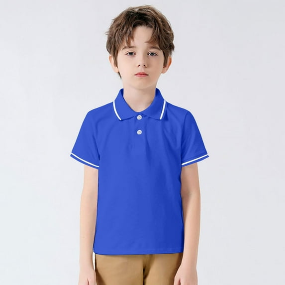 Boys Polo Shirts Short Sleeve Shirt Blue Shirt School Uniform Shirts for Boys 7-8 Years