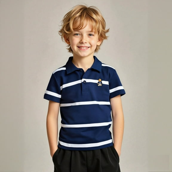 Boys' Polo Shirts Short Sleeve Stripes Button down Shirt Boys Boys School Uniform Shirts Collared Shirts Kids Size 6-7 Years Boys Clothes