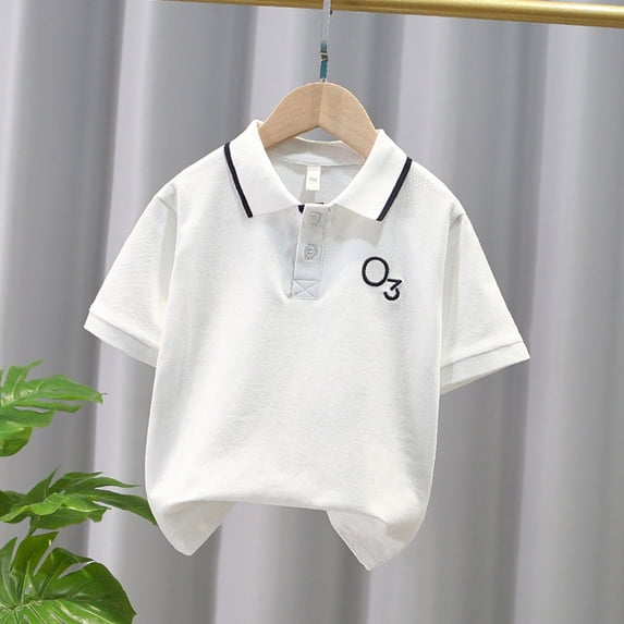 Boys Polo Shirts Short Sleeve White Button Down Shirt Lapel Collar School Uniform Baby Boy Summer Clothes