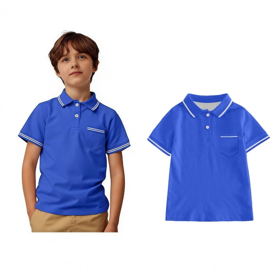 Boys Polo Shirts Short Sleeves Blue Button down Shirt Boys Casual Classic Shirt Boys 5-6 Years