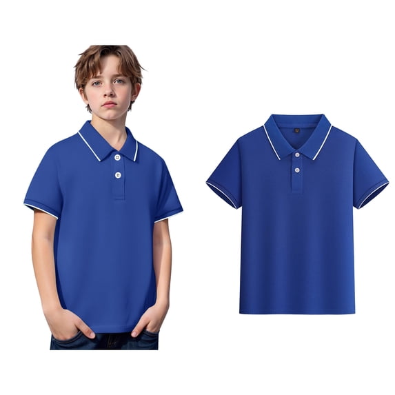 Boys Polo Shirts Short Sleeves Blue Button up Shirt Boys Casual Collared Shirt School Uniform Boys Size 3-4 Years Clothes