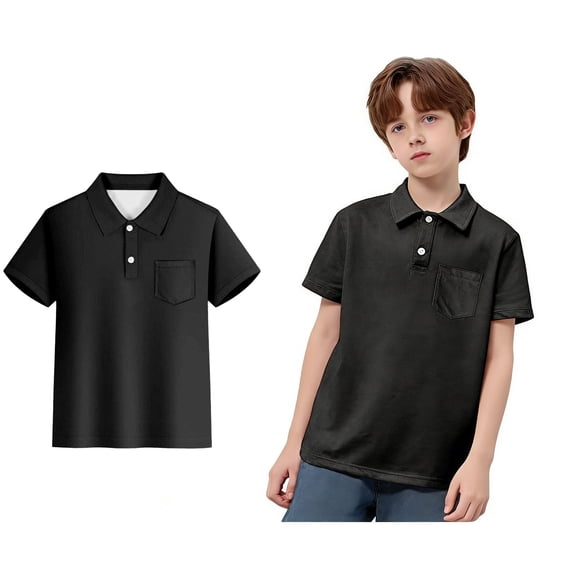 Boys' Polo Shirts Short Sleeves Boy Black Button down Shirt Casual Collared Shirt School Uniforms Boys Clothes 13-14 Years