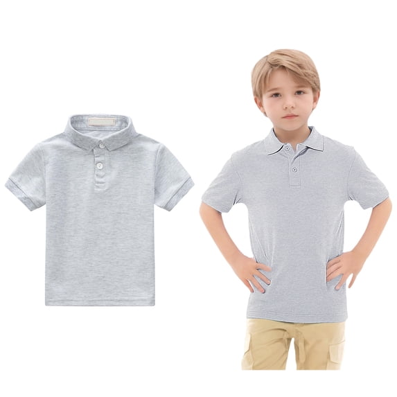 Boys' Polo Shirts Short Sleeves Boy Grey Button down Shirt Casual Tops Boys School Uniform Shirts Tee Tops Clothes 10-11 Years