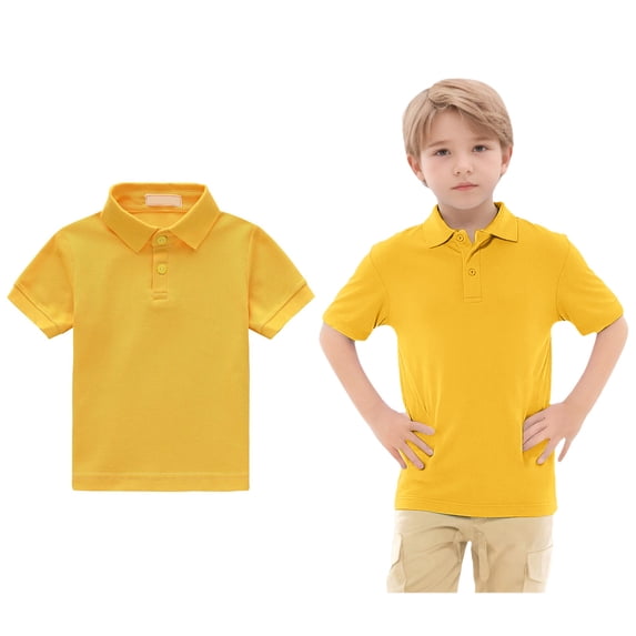 Boys Polo Shirts Short Sleeves Boy Yellow Button down Shirt Casual Collared Shirt School Uniform Button Up Shirt Boys 14-15 Years