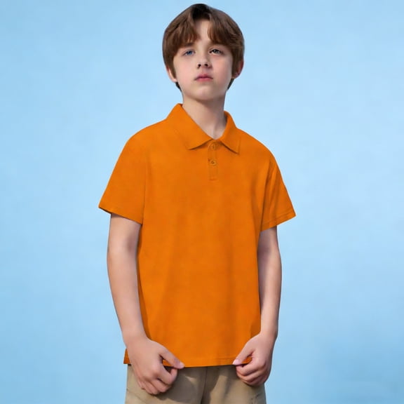 Boys Polo Shirts Short Sleeves Boys Orange Button up Shirt Collared Shirt Boys School Uniform Shirts Boys Size 12-13 Years Shirts