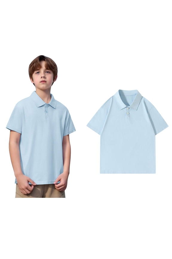 Boys Polo Shirts Short Sleeves Boys Sky Blue Button up Shirt Collar Shirt Boys School Uniform Shirts Size 12-13 Years Boys Clothes