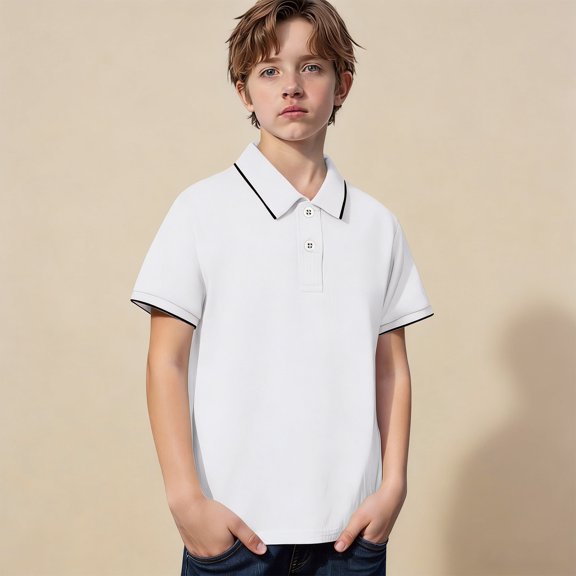 Boys' Polo Shirts Short Sleeves Boys White Button down Shirt Collared Shirts School Uniforms Shirt Boys 9-10 Years