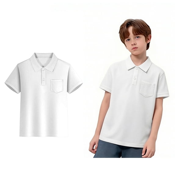 Boys Polo Shirts Short Sleeves Kids White Button down Shirt Collar Shirt School Uniforms Kids Collar Shirts Boys 3-4 Years