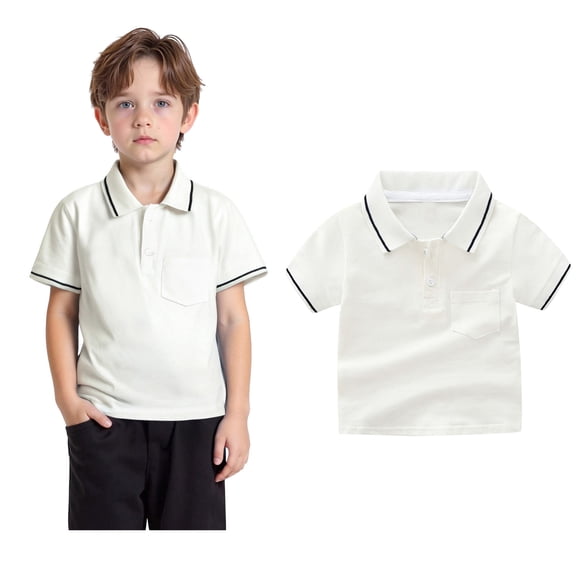 Boys' Polo Shirts Short Sleeves Kids White Button down Shirt Collared Shirt Uniform Shirts for Boys Summer Polo Shirt 6-7 Years