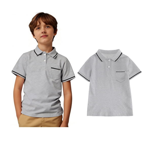 Boys Polo Shirts Short Sleeves Light Gray Button down Shirt Boys Collared Shirt School Uniforms 5-6 Years Clothes Boys