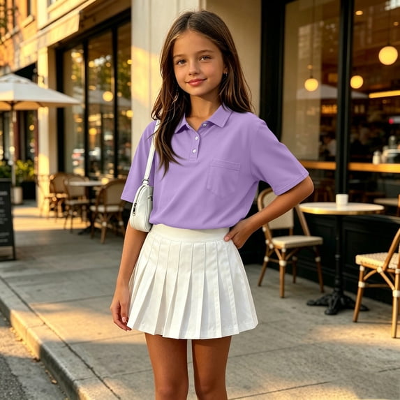 Boys Polo Shirts Size 10-12 Performance Collar with Buttons Uniform Shirts Short Sleeve Golf Polo Shirt Athletic Quick Dry Activewear Tops Light Purple 130