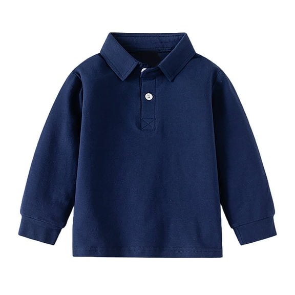 Boys Polo Shirts Size 6 Long Sleeve, Toddler Baby Boys Girls with Solid Shirt Tops Fall Winter Kids Clothes Navy Size 4-5 Years