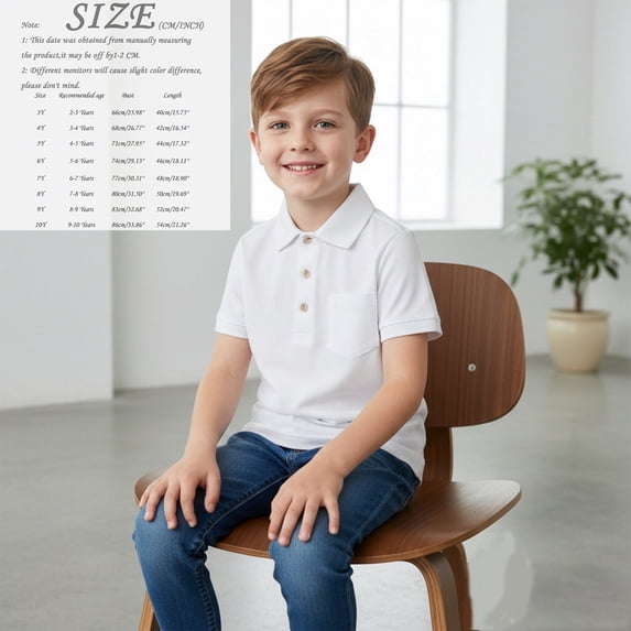 Boys Polo Shirts White Button Down Short Sleeve Dress Shirt Uniform Shirts for Girls Summer Casual Breathable Kids Girl Shirts Size 8-9 Years