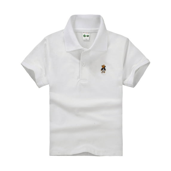 Boys Polo Shirts Short Sleeve White Shirt with Cute Cartoon Embroider Toddler Boy Shirt for Boys 12-18 Months