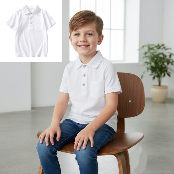 Boys' Polo Shirts White Short Sleeve Polo Shirt Boys School Uniform Shirts Casual Collared Shirts Kids Dress Shirt for Boys 9-10 Years