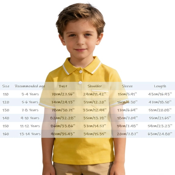 Boys Polo Shirts Yellow Button Down Short Sleeve Polo Shirt Uniform Shirts for Girls Casual Tops Kids Boys Summer Top Clothes 7-8 Years