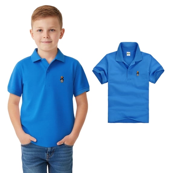 Boys' Polo Shirts with Cartoon Embroidered Short Sleeve Boy Blue Button ...