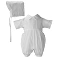thumbnail image 1 of Boys Poly Cotton Christening Baptism Romper with Pin Tucking and Hat, 1 of 3