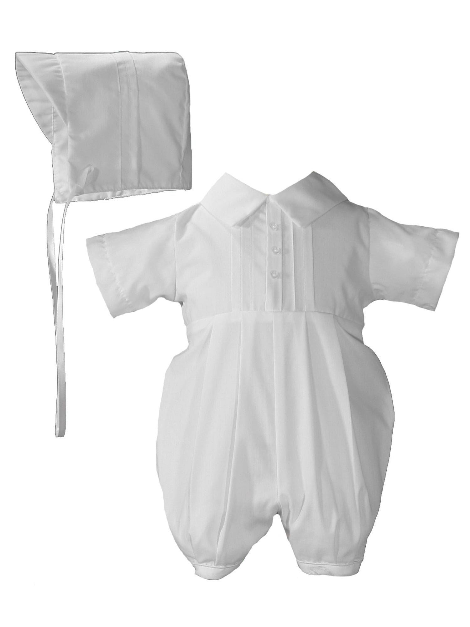 Boys Polycotton Christening Baptism Romper with Pin Tucking and Hat (Baby)