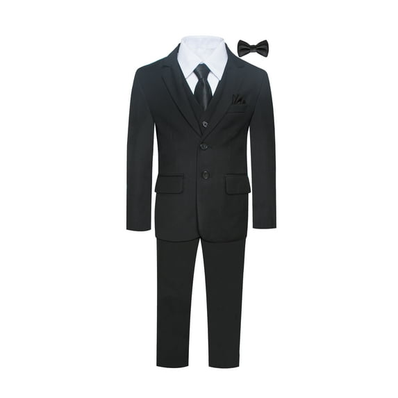 Boys Premium Black 8 Piece Suit Set