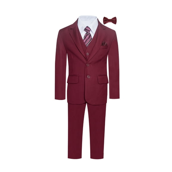 Boys Premium Burgundy-Maroon 8 Piece Suit Set