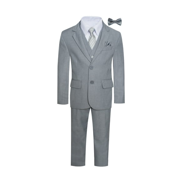 Boys Premium Light Gray-Light Heather Grey 8 Piece Suit Set
