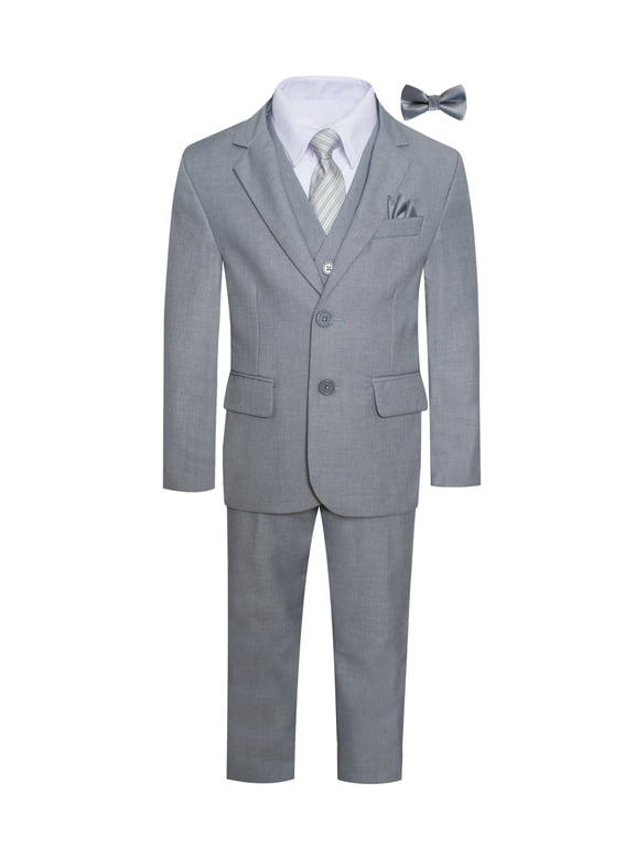 Boys Premium Light Gray-Light Heather Grey 8 Piece Suit Set