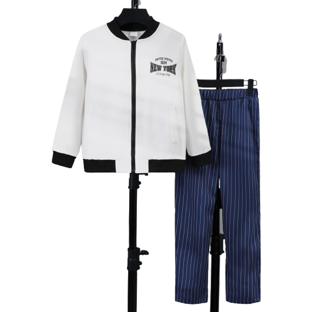 Boys Preppy Letter Graphics Baseball Zipup Jacket with Decorative