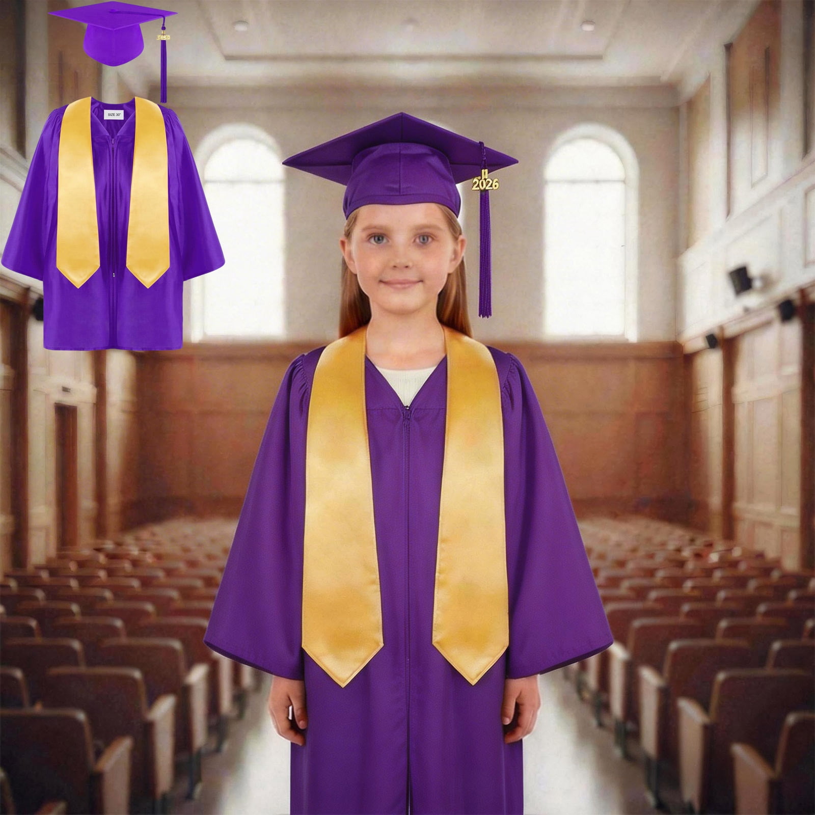 Boys Preschool Graduation Cap and Gown Outfit Purple Graduation Tassel with 2026 Tassel Graduation Dress Outfit 6-8 Years
