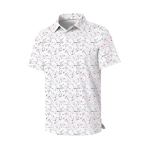 Boys Print Short Sleeve Golf Polo Shirts Novelty Cartoon Abstract Pattern Collared Tee Lightweight Breathable Casual Polo Top for Kids Daily Outdoor Summer Wear(White2,7-8 Years)