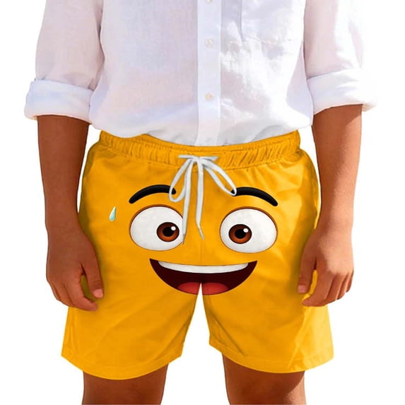 Boys Print Swim Trunks Orange Quick Dry Elastic Waist Drawstring Ages 5-14 Kids Beach Shorts,Size 9 T