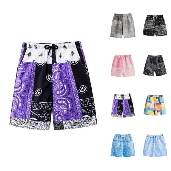 Boys Printed Shorts Relaxed Fit Drawstring Casual Summer Beach Shorts for Boys Lightweight Vacation Clothes Ages 2-14