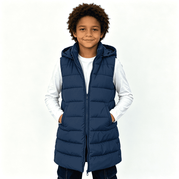 Boys Puff Vest Outwear with Hood Casual Full Zip Warm Sleeveless Kids Winter Jacket Navy 4