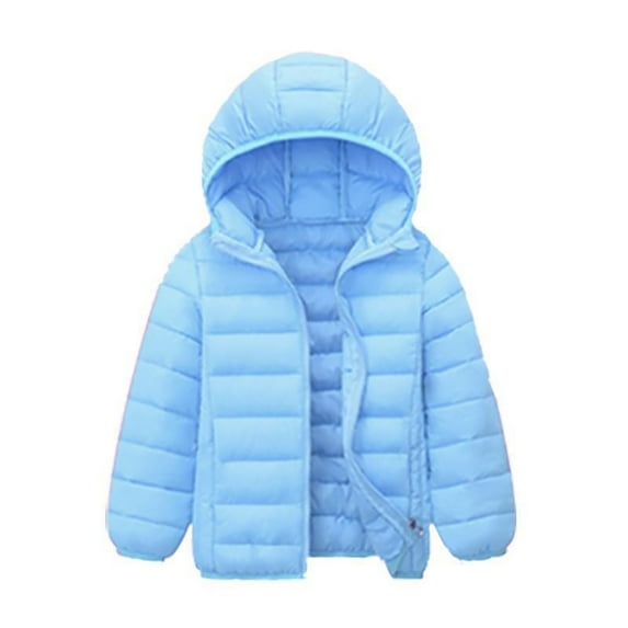 Boys Puffer Jacket Girls Winter Coat Hooded Puffer Jackets for Boys and Girls – Lightweight Autumn and Winter Coat, Warm and Comfy Light Blue 5-6 Years