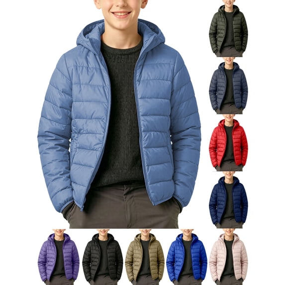 Boys Puffer Jacket Insulated Quilted Hooded Winter Coat Outerwear Warm for Sports Or Casual Wear Gray 11-12Years