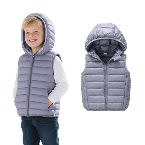 Boys Puffer Vest Hooded Jacket Boys Grey Vest Zipper Lightweight Sleeveless down Jacket Girls Vests 5-6 Years