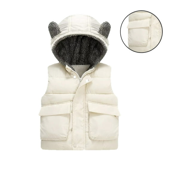 Boys Puffer Vest Hooded Jacket White Down Vest Zipper Lightweight Sleeveless Windproof down Jacket Baby Girl Winter Coat 4-5 Years