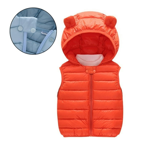 Boys Puffer Vest Hooded Orange Vest Kids Full-Zip Sleeveless Bear Ears Lightweight Boys Puffer Jacket Kids Vest Girls 4-5 Years