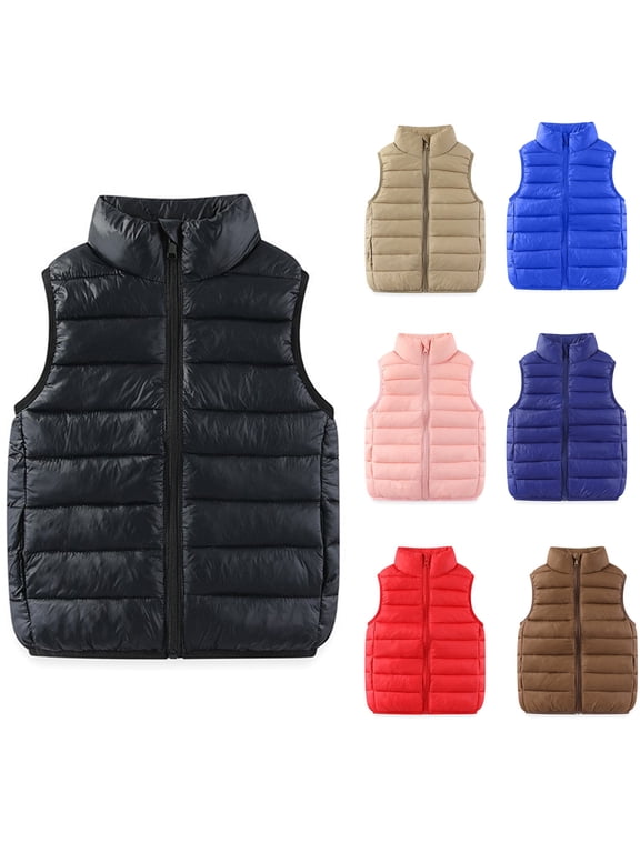 Boys Puffer Vest Lightweight Packable Vest Zip Up Stand Collar Quilted Warm Vest